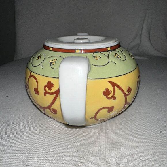 PIER 1 Teapot Cup Set And 3 Piece Cup Set Yellow Burgundy Green Ceramic EUC - Picture 8 of 8
